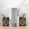 MyGift Rustic Decorative Bookends Book Ends for Shelves with Pen Holder for Home Office Classroom Dorm Room Desk Burnt W