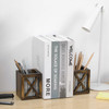 MyGift Rustic Decorative Bookends Book Ends for Shelves with Pen Holder for Home Office Classroom Dorm Room Desk Burnt W