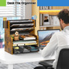 DAOUTIME 6Tier Mesh Desk Organizer with Drawer Wooden Office Organizer for Papers Folders Office Supplies Sturdy Desktop