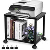 Cakokow Under Desk Printer Stand 2Tier Industrial Mobile Printer Table with Storage Shelf Heavy Duty Wood Rolling Printe