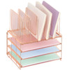 LEKETREE Desk Organizers and Accessories 3Tier Paper Organizer with 5 Vertical File Holders File Organizer for Desk Rose