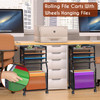 3IngSeagulls 5Tier Rolling File Cart with Hanging File Folders Mobile Desk File Organizer on Lockable Wheels Wood Mesh P