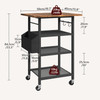 MAHANCRIS 4Tier Printer Stand Rolling Printer Table on Wheels Industrial Storage Stand with Side Pocket Wooden Tabletop