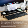 MyGift Modern Desktop Organizer Tray Premium Translucent Dark Gray Acrylic and Solid Wood Over Keyboard Office Desk Flow