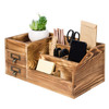 Liry Products Rustic Wooden Desktop Organizer Office Supplies Brown Tabletop Storage Cabinet Stepped Rack Multiple Compa