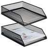 Hicarer 2 Pcs Black Metal Letter Tray Stackable Desk Tray Single Wire Mesh Organizer Front Load File Paper Holder for De