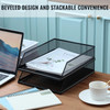 Hicarer 2 Pcs Black Metal Letter Tray Stackable Desk Tray Single Wire Mesh Organizer Front Load File Paper Holder for De