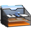 GAWERK Letter Tray Organizer Mesh Desk File Organizer with 3 Paper Trays and 2 Vertical Upright Section Blank
