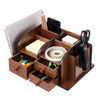 Liry Products Brown Wooden Desk Organizer Multiple Compartments 3 Drawers Slots 2 Shelves Racks Holder Office Supplies C