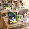 Simple Trending 7 Tier Desk File Organizer Wooden Letter Tray Paper Organizer with Adjustable File Holder Mesh Desktop O