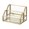 Hipiwe Glass Business Card Holder 2 Slots Gold Business Card Stand Mirrored Base Name Display Holder for Desk Multiple C