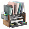 AUPSEN Desk Organizer Shelf 4Tier Mesh Wood Desktop Bookshelf File Organizer with 5 Vertical File Holders Storage Drawer