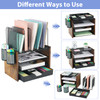AUPSEN Desk Organizer Shelf 4Tier Mesh Wood Desktop Bookshelf File Organizer with 5 Vertical File Holders Storage Drawer