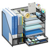 Lavatino Desk Organizer with File Holder 5Tier Paper Letter Tray Organizer with Sliding Drawer and 2 Pen Holder Mesh Des