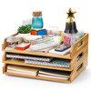Okllen 3 Pack Stackable Paper Trays Bamboo Desk Letter Tray Set 3 Tier File Document Organizer Tray for A4 Paper Magazin