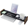 MyGift Premium Dark Gray Acrylic Desk Storage Tray with Rustic Burnt Solid Wood Side Panel Legs Office Desktop Over Keyb