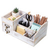 Distressed Rustic Wooden Office Desktop Organizer Shelf Tabletop Home Organizer Storage with Multiple Compartments 2 Tie