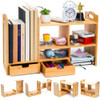 Eorbow Bamboo Desktop Bookshelf Expandable Counter Bookcase Storage Shelves Rack Organizer with AntiSlip Pads Cute Small