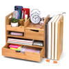 ZOOFOX Bamboo Desk Organizer with Adjustable File Holder Mail Organizer Countertop with Drawer 4Tier Desktop Organizatio