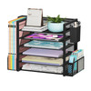 Simple Trending 6 Tier Desk File Organizer Paper Letter Tray Organizer with File Holder and Pen Container Black