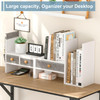 Xcosrack Adjustable Desk Shelves for Storage Desktop Bookshelf with 3 Drawers White Wood Desk Shelf for Top of Desk Corn