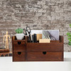 ExoLiry Rustic Brown Wooden Desktop Organizer Drawers Removable Office Supplies Torched Wood Storage Cabinet Caddy Box S