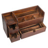 ExoLiry Rustic Brown Wooden Desktop Organizer Drawers Removable Office Supplies Torched Wood Storage Cabinet Caddy Box S