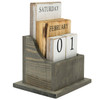 MyGift Solid Wood Perpetual Desk Calendar in Vintage Gray Finish with Wooden Tiles Month Date and Day Home and Office De