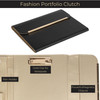 BLU MONACO Black Vegan Leather Portfolio Binder for Women Professional Padfolio with Magnetic Closure Gold Trim Business