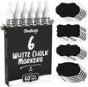 Chalkola White Chalk Markers 6 Pack, 6mm Reversible Tip - White Dry Erase Liquid Chalk Pens for