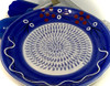 BonCera Premium Ceramic Garlic Grater Plate Set - Cherry Line on Blue