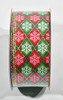 Kirkland Snowflakes on Red and Green Diamonds Gold Wired Edge Premium Holiday Tree Decorating Bow