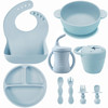 PandaEar Silicone Baby Feeding Set 9PCS Baby Led Weaning Supplies Self Feeding Utensils Divided Suction Plate Bowl Bibs