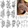 CHARLENT 23 Sheets Flower Temporary Tattoos For Women - Waterproof Realistic Rose Orchid Tattoos Tiny Branch Sketch