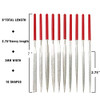KALIM 10pc Mini Diamond Needle File Set - 6 Inch Total Length, 150 Grit Diamond File (Usable Length: 2-3/4 Inch)