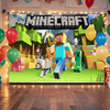 Pixel Miner Style Birthday Decorations, Video Game Backdrop, Banner Shoot Photo Backgrounds Props, Birthday Party