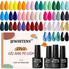 JEWHITENY 30PCS Nail Polish Kit 27 Colors Green Blue Pink Orange Gitter Sock Off Gel Polish with Matte& Glossy Top