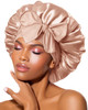 BONNET QUEEN Double Layer Silk Bonnet for Sleeping for Women Satin Lined Bonnet Night Cap for Curly Hair with Tie