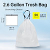 ELPHECO Small Drawstring Trash Bags, 2.6 Gallon, 60 Count, Clear
