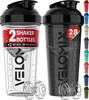 VELOMIX 2 Pack 28oz Protein Shaker Bottle for Protein Mixes, Black/Transpar