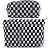 ZLFSRQ 2Pcs Checkered Makeup Bag for Women Large Small Travel Toiletry Bag Organizer Aesthetic Black Zipper Cosmetic