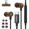 USB C Headphones for iPhone 16, Type C Earbuds Red Pear Wood Wired HiFi Stereo with Remote & Mic, USB C Earphones