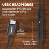 USB C Headphones for iPhone 16, Type C Earbuds Red Pear Wood Wired HiFi Stereo with Remote & Mic, USB C Earphones