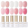 GAOY 6 Colors Rubber Base Gel Set, Jelly Builder Base Nail Gel Nude Sheer White Pink, 2-in-1 Soak Off Nail