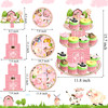 Pink Farm Animals Cupcake Stand 3 Tiers Farm Birthday Party Tower Barnyard Party Stand Holder Decorations for