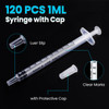 120 PCS 1ml Syringe with Cap for Liquid, Oral Syringes without Needle for Medicine Dropper, Colostrum Collect, Liquid