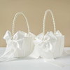 ATAILOVE 2 Pcs Wedding Flower Girl Baskets with Cute Pearl Handle Bowknot Satin Flower Baskets for Wedding Ceremony,