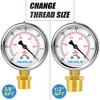 MEANLIN MEASURE -30inHG~0Psi Stainless Steel 1/4" NPT 2.5" FACE DIAL Vacuum Pressure Gauge, Lower Mount, with 1/2" NPT