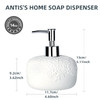 White Soap Dispenser, Ceramic Countertop Lotion Dispenser 14oz with Embossed Design, Bathroom Refillable Lotion Bottle