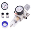 RIH 1/4" NPT Compressed Air Filter Regulator Combo Piggyback, 5 Micron Brass Element, Poly Bowl, Semi-Auto Drain,